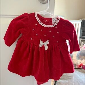 Little Me Red Baby Dress with White Bow and Embroidery